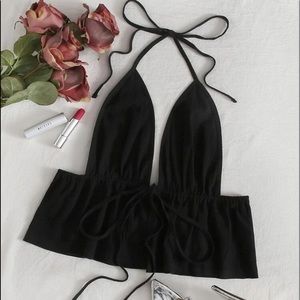 Self-Tie Halter Flounce Crop Top